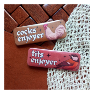 Zestaw przypinek 25×70 mm Cocks enjoyer i Tits enjoyer