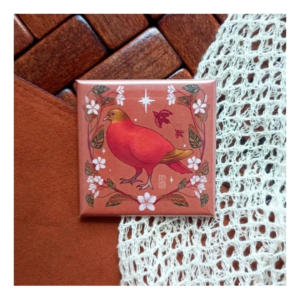 Przypinka 50×50 mm Owocożer ognisty