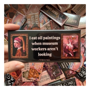 Przypinka 54×120 mm I eat oil painting when museum workers aren’t looking
