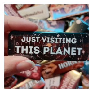 Przypinka 25×70 mm Just visiting this planet