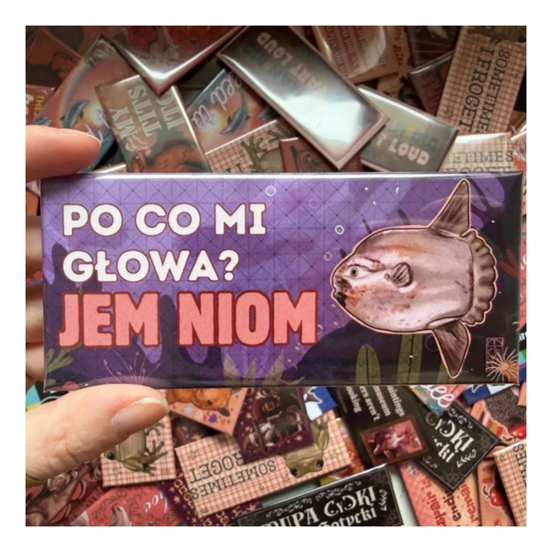 Przypinka 54×120 mm Po co mi głowa? Jem niom - obrazek 2